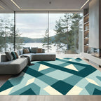 Teal Beige Geometric Diamond Weave Rug