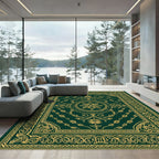Emerald Golden Arabesque Floral Medallion Rug
