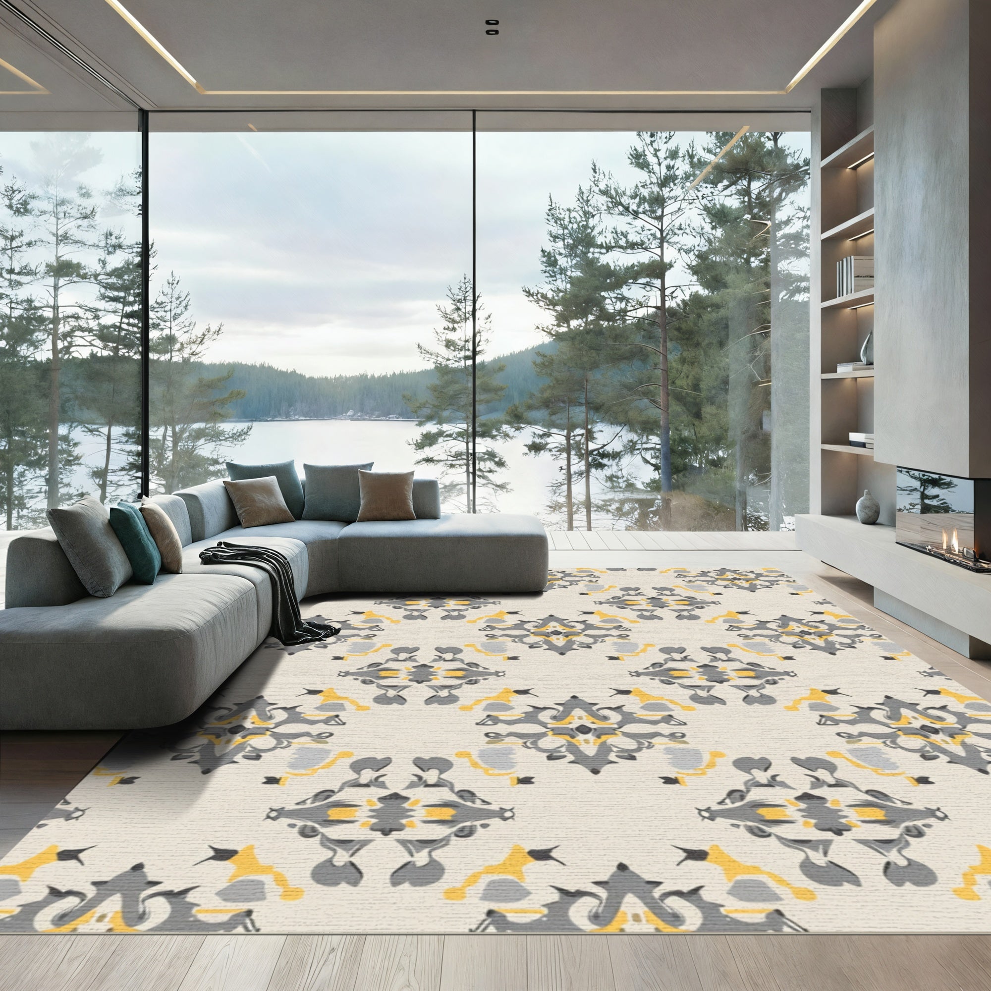 Gray Yellow Abstract Medallion Rug