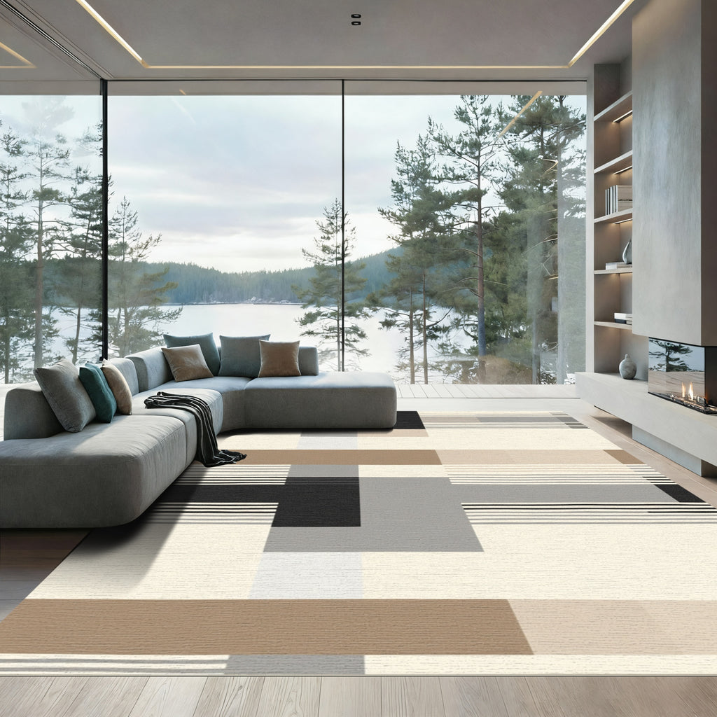 Neutral Geo Stripe Blocks Rug