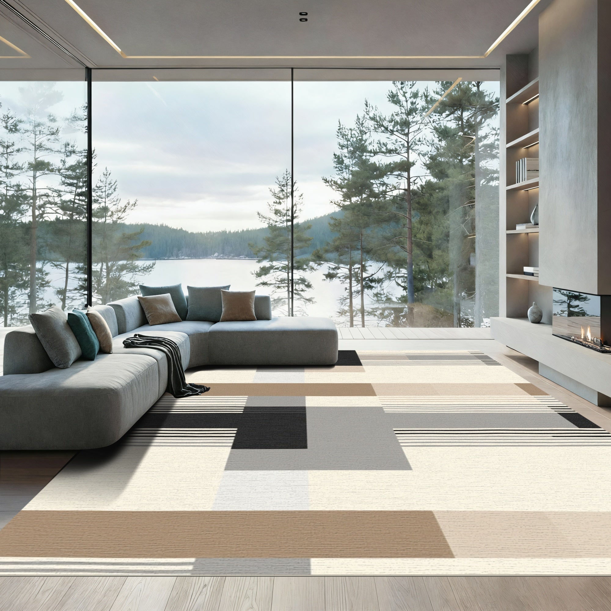 Neutral Geo Stripe Blocks Rug
