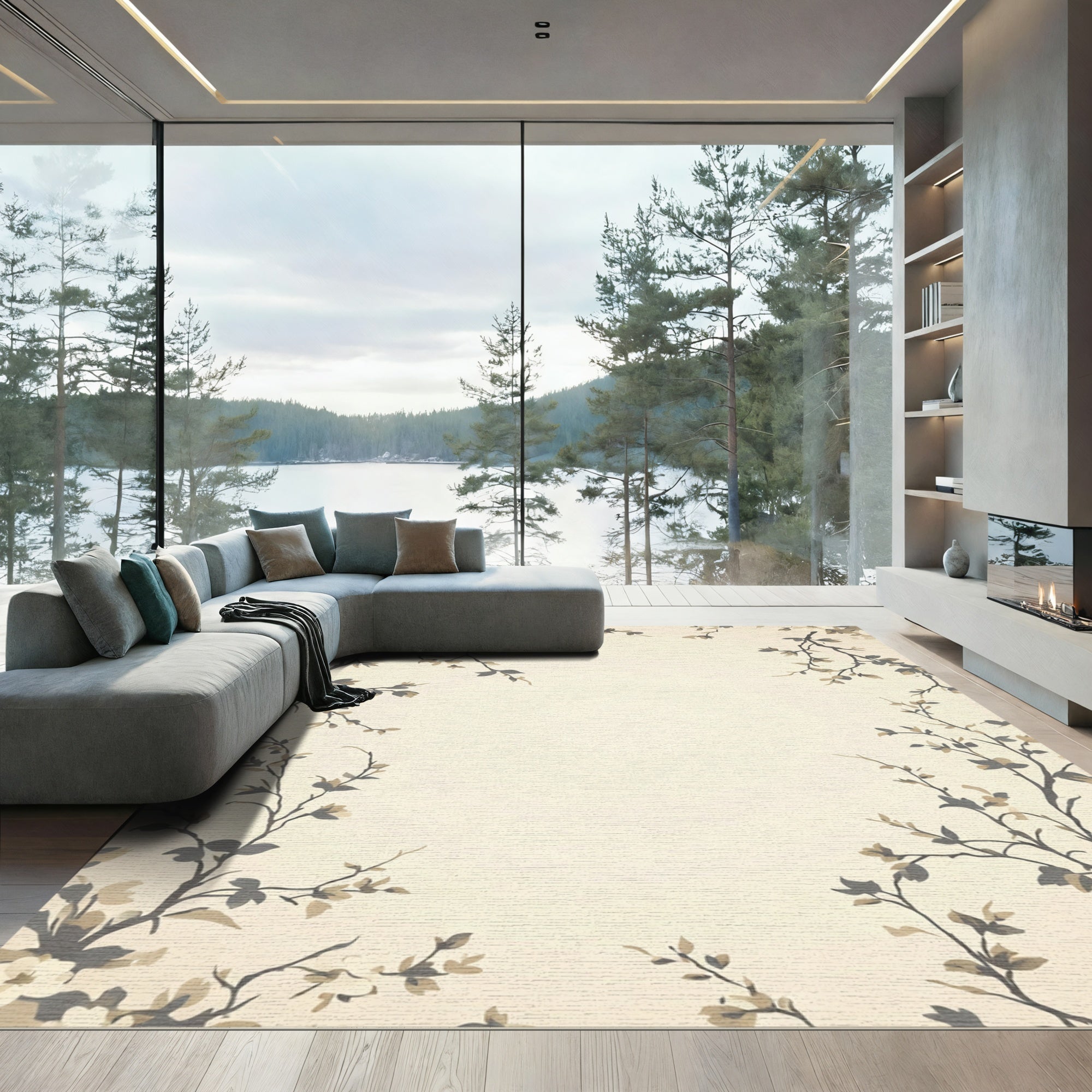 Cream Blossom Branch Arrangement Rug
