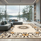 Golden Brown Floral Border Medallion Rug