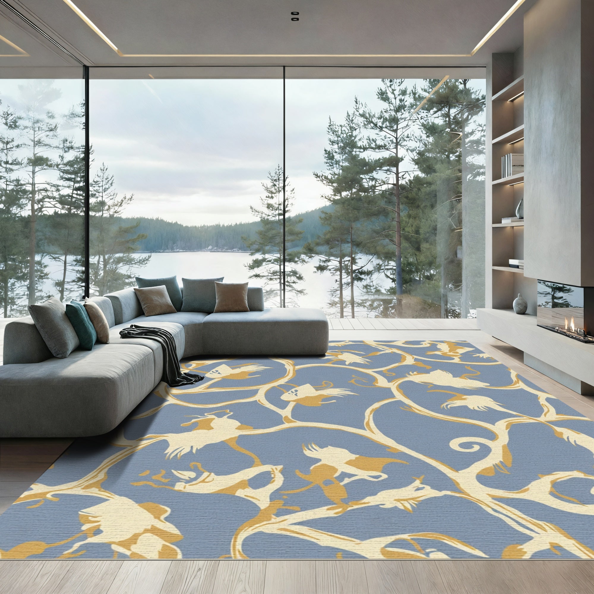 Charming Blue Floral Vine Rug