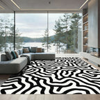 Black White Abstract Maze Topology Rug