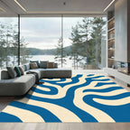Navy Cream Abstract Wavy Stripes Rug