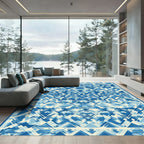 Blue Diamond Lattice Watercolor Rug