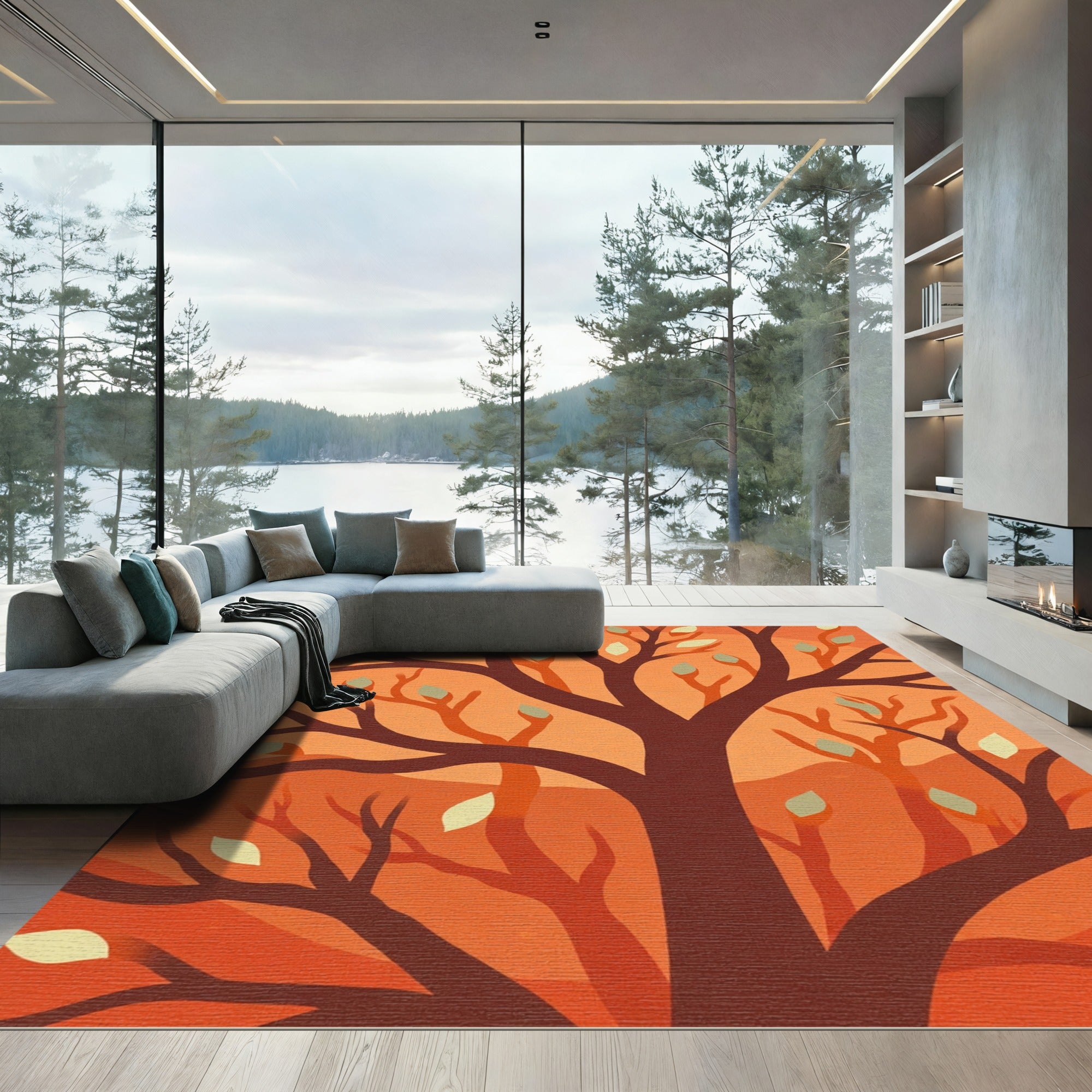 Autumn Leaves Tree Branch Composition Rug