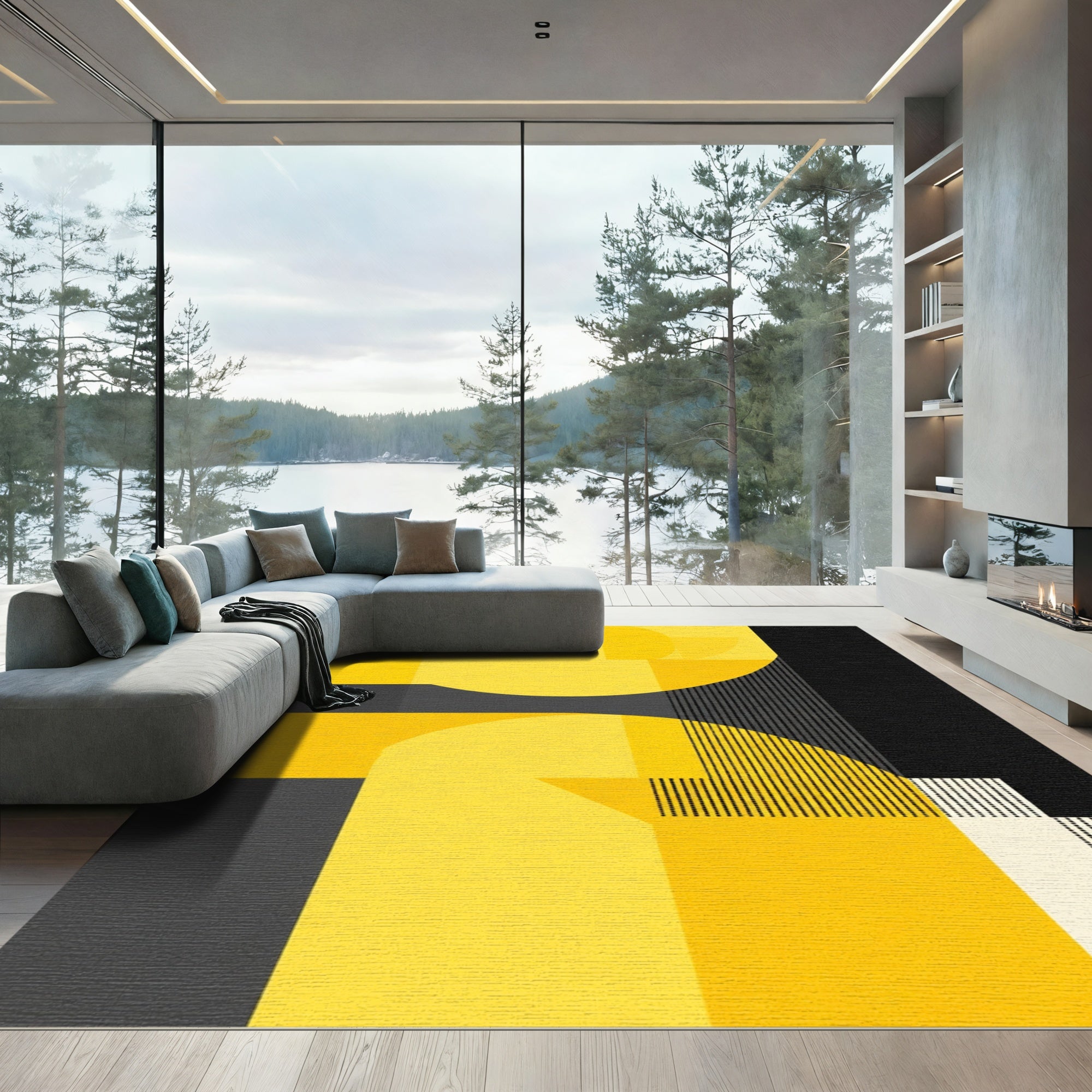 Vibrant Yellow Geometric Abstract Rug