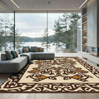 Brown and Ochre Ornamental Medallion Rug
