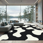 Black White Organic Blob Pattern Rug