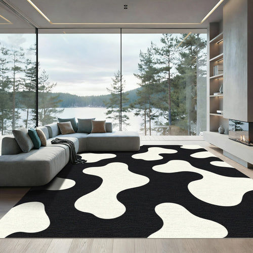 Black White Organic Blob Pattern Rug