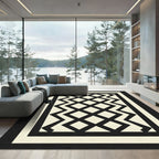 Geometric Black Cream Zigzag Diamonds Rug