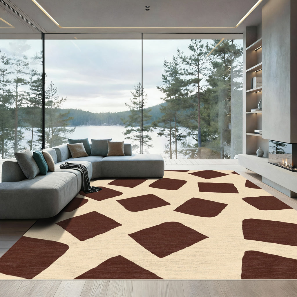Brown Cream Irregular Squares Rug