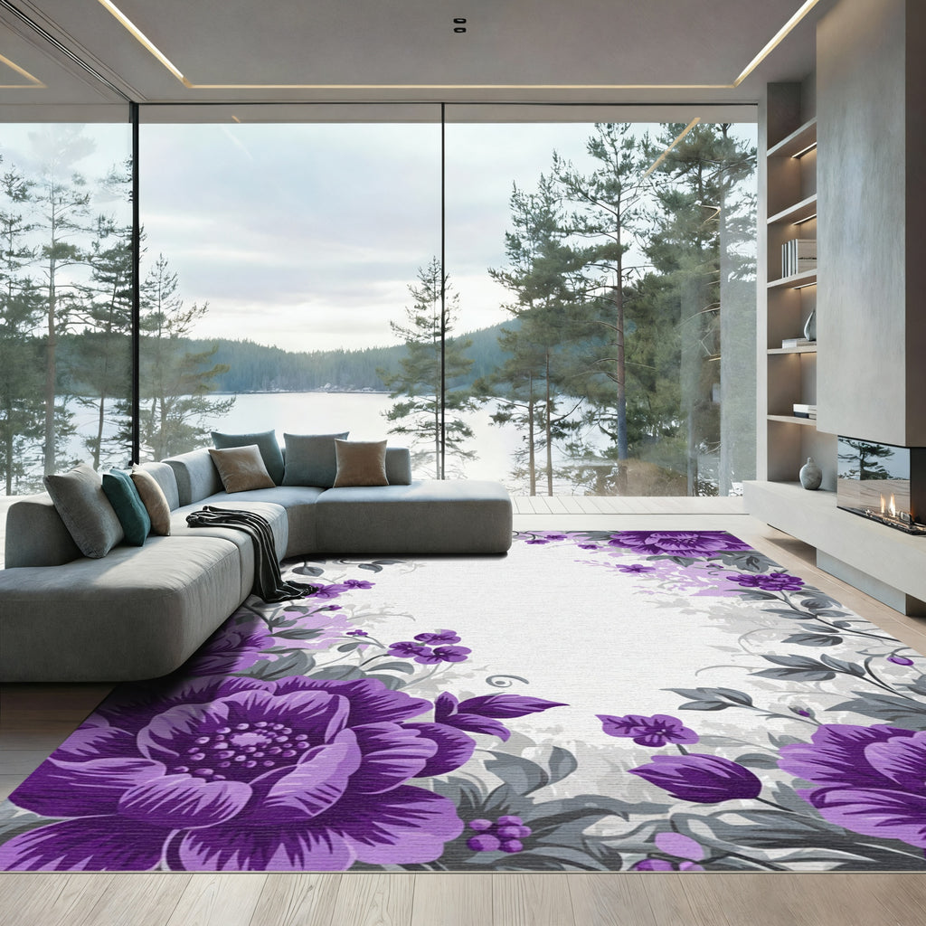 Purple Floral Garden Border Rug