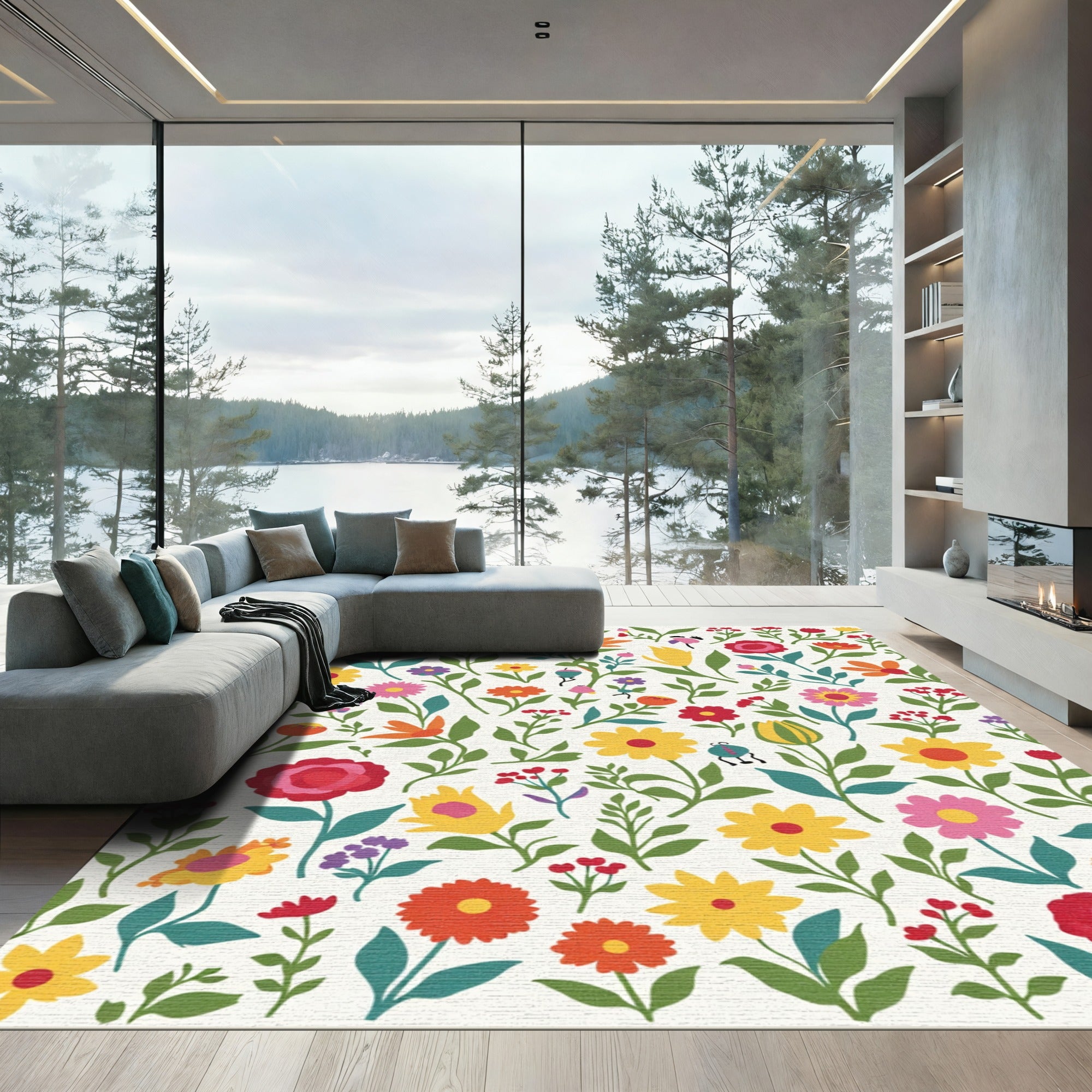 Joyful Colorful Floral Garland Rug