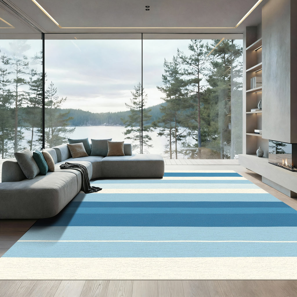 Varying Blue Horizontal Stripe Rug