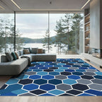 Deep Blue Hexagonal Grid Rug