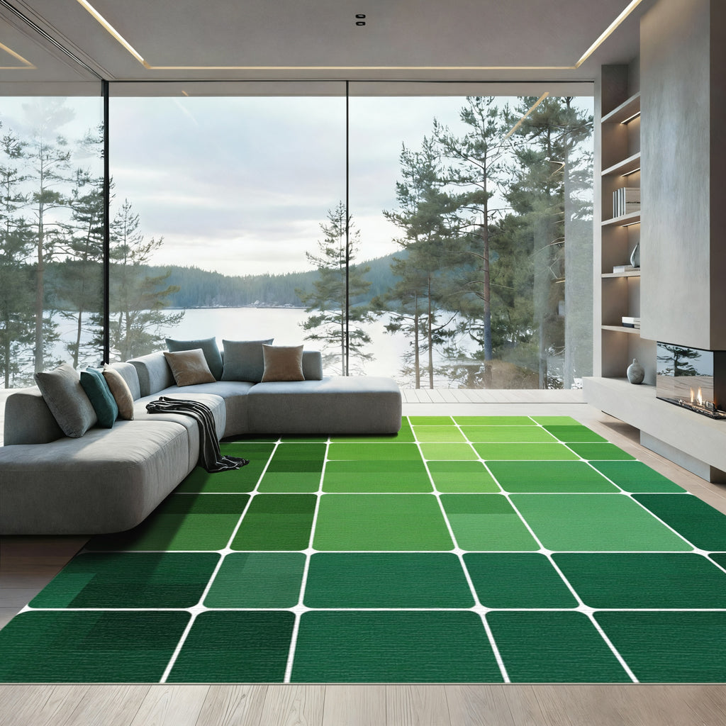 Varying Green Pixelated Geometric Squares Rug