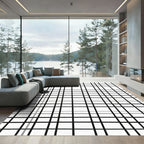 Classic Black White Grid Lines Rug