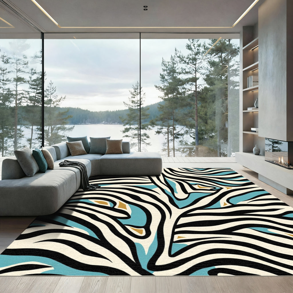 Bold Zebra Stripe Aqua Gold Rug