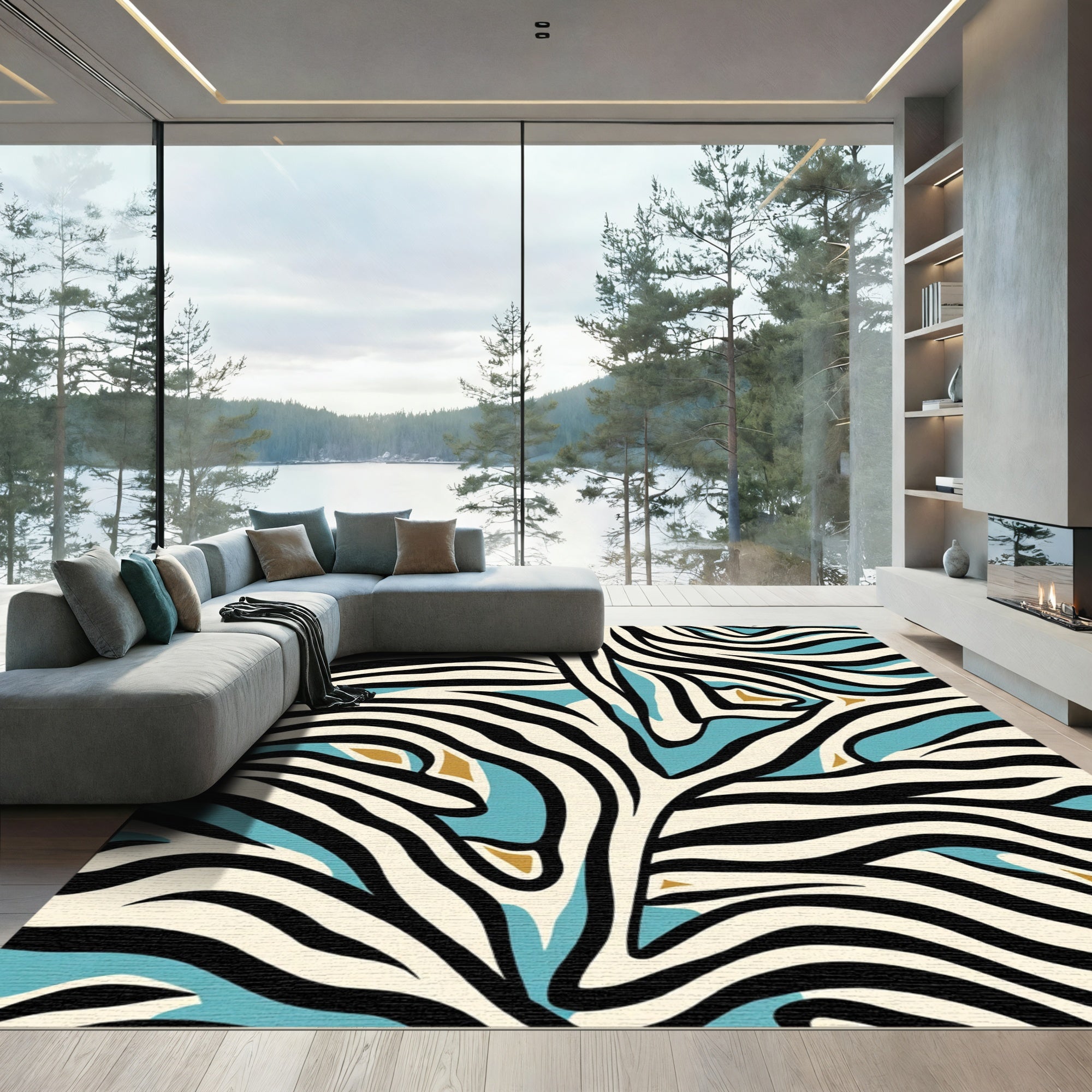 Bold Zebra Stripe Aqua Gold Rug