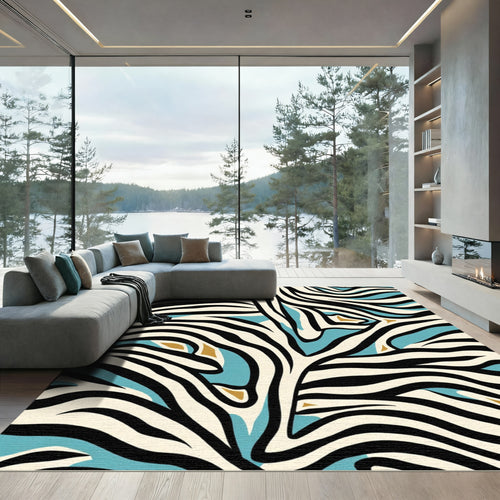 Bold Zebra Stripe Aqua Gold Rug