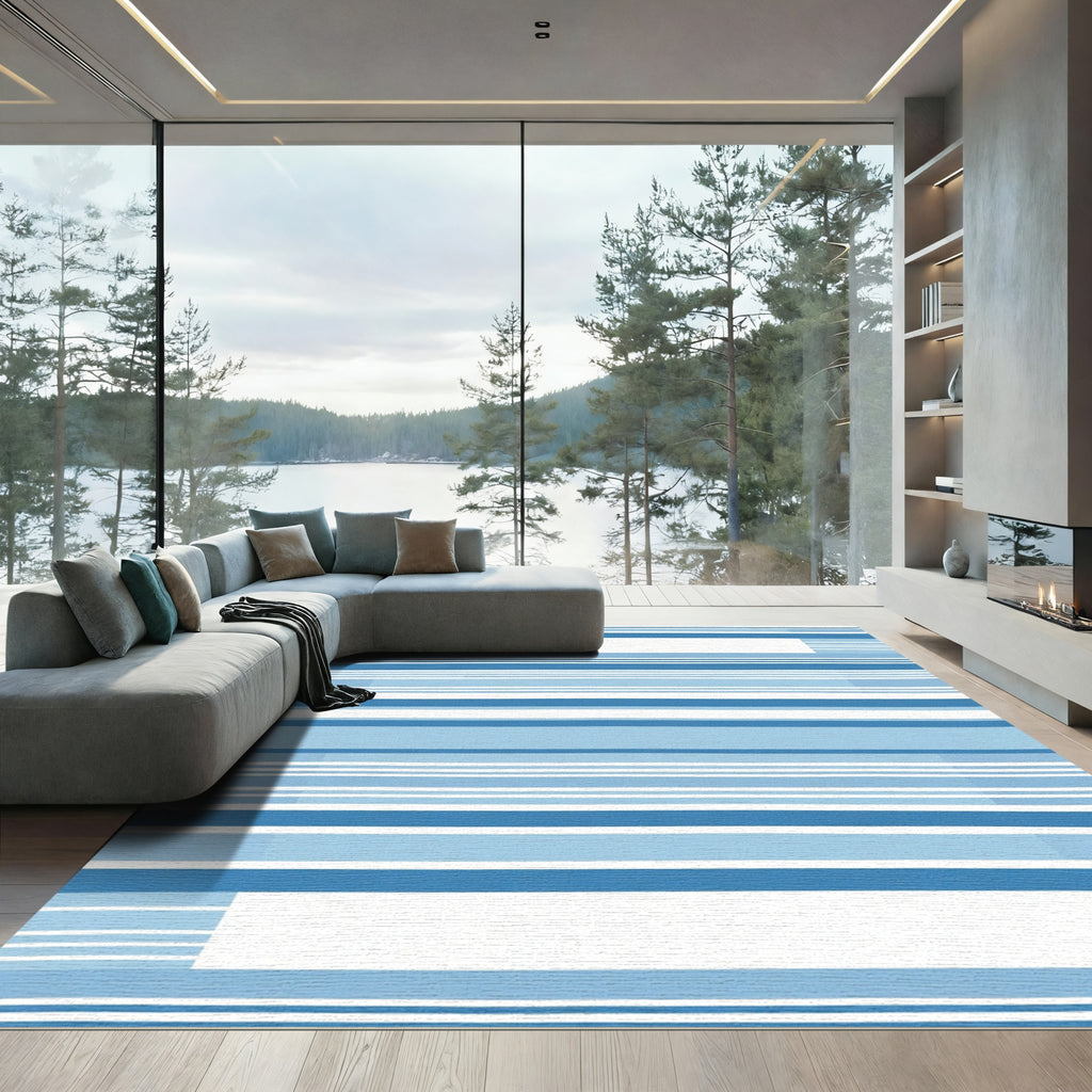 Blue And White Striped Horizontal Rug