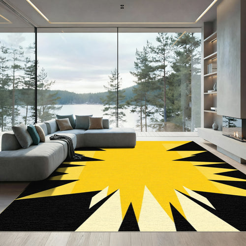 Bold Yellow Jagged Edge Geometric Rug