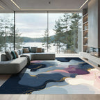 Midnight Blue Pink Golden Swirl Rug