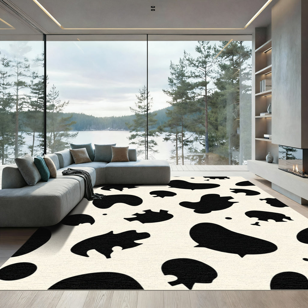 Cream Black Abstract SpotsRug Rug