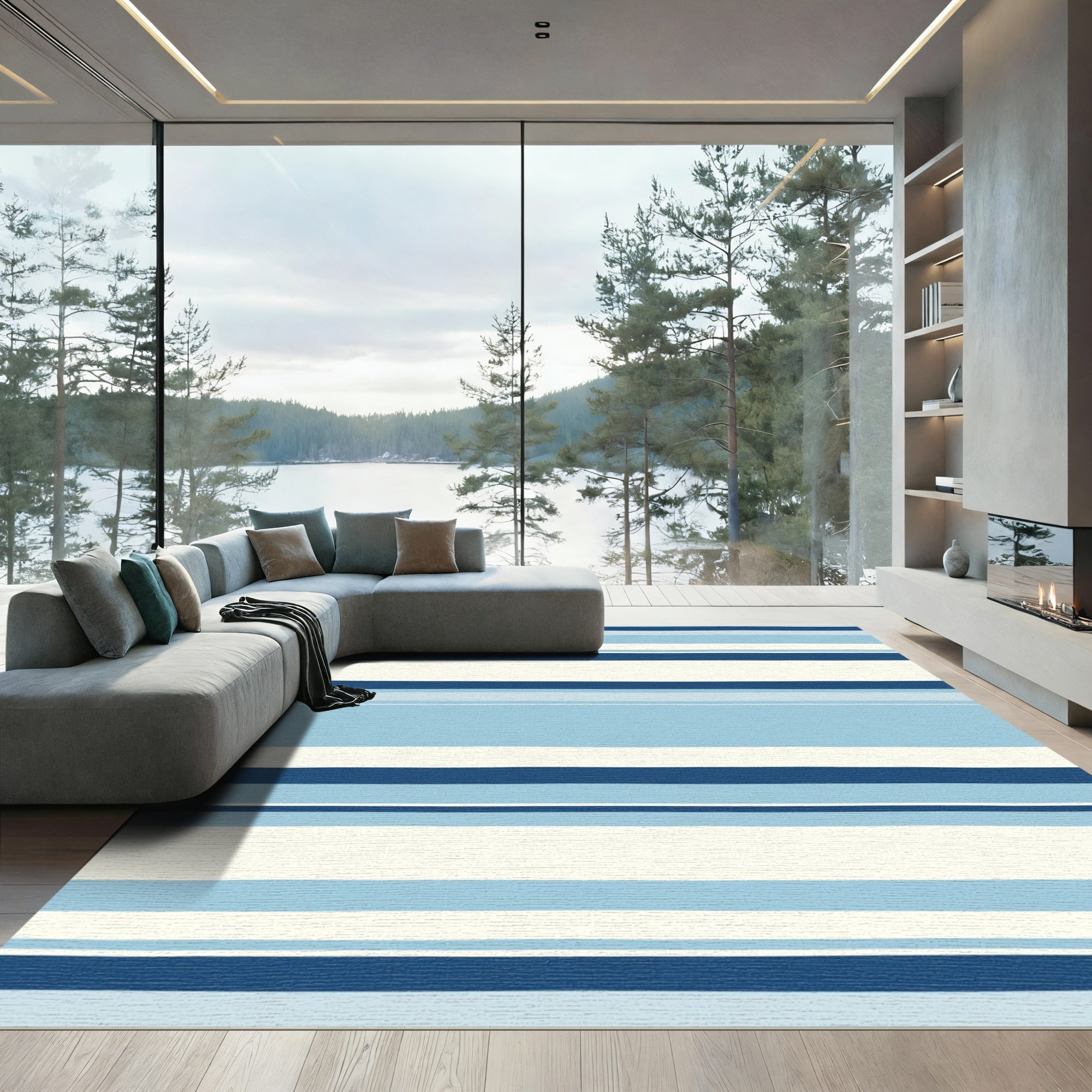 Coastal Blue Horizontal Stripe Rug