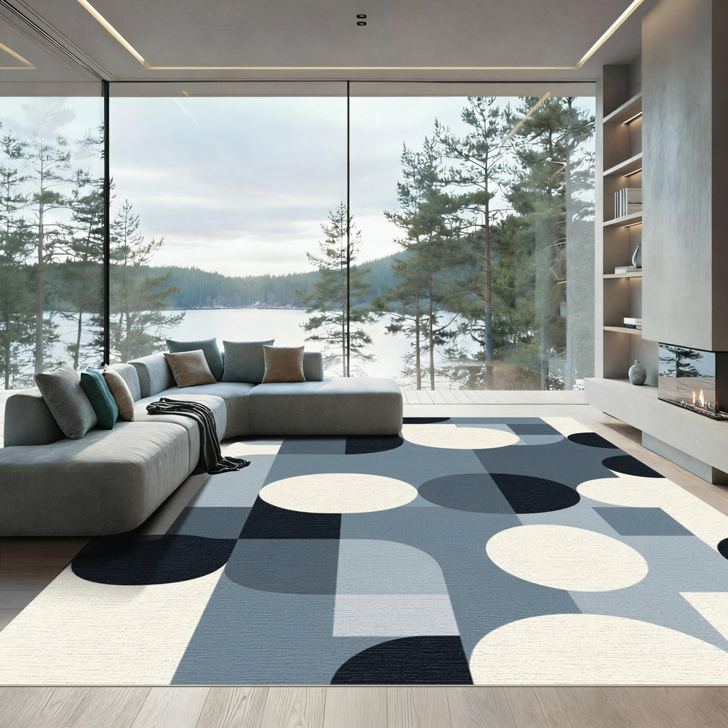 Midcentury Modern Geometric Circles Rug
