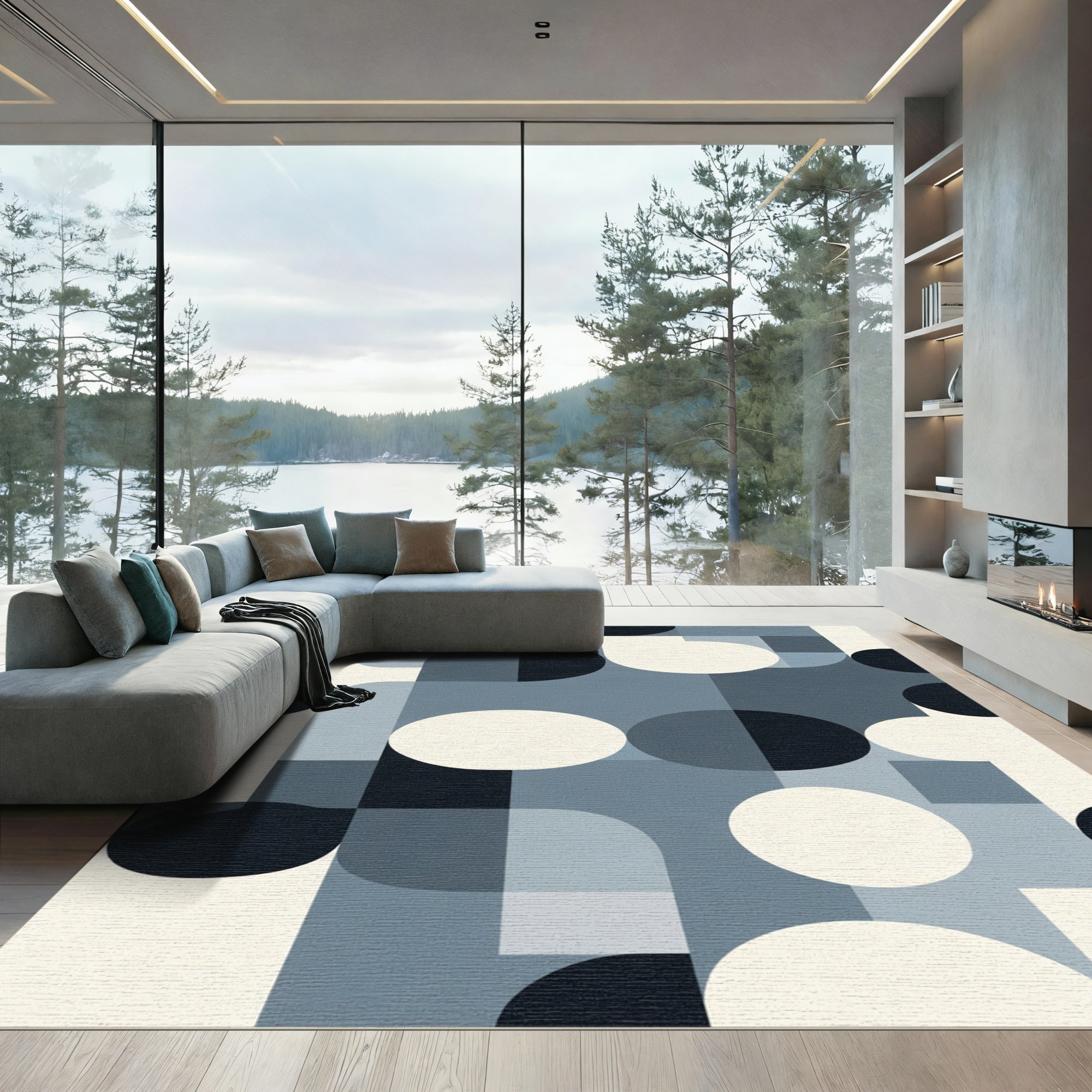 Midcentury Modern Geometric Circles Rug