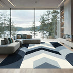 Modern Blue Geometric Arc Rug