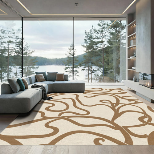 Brown Abstract Swirl Vine Rug