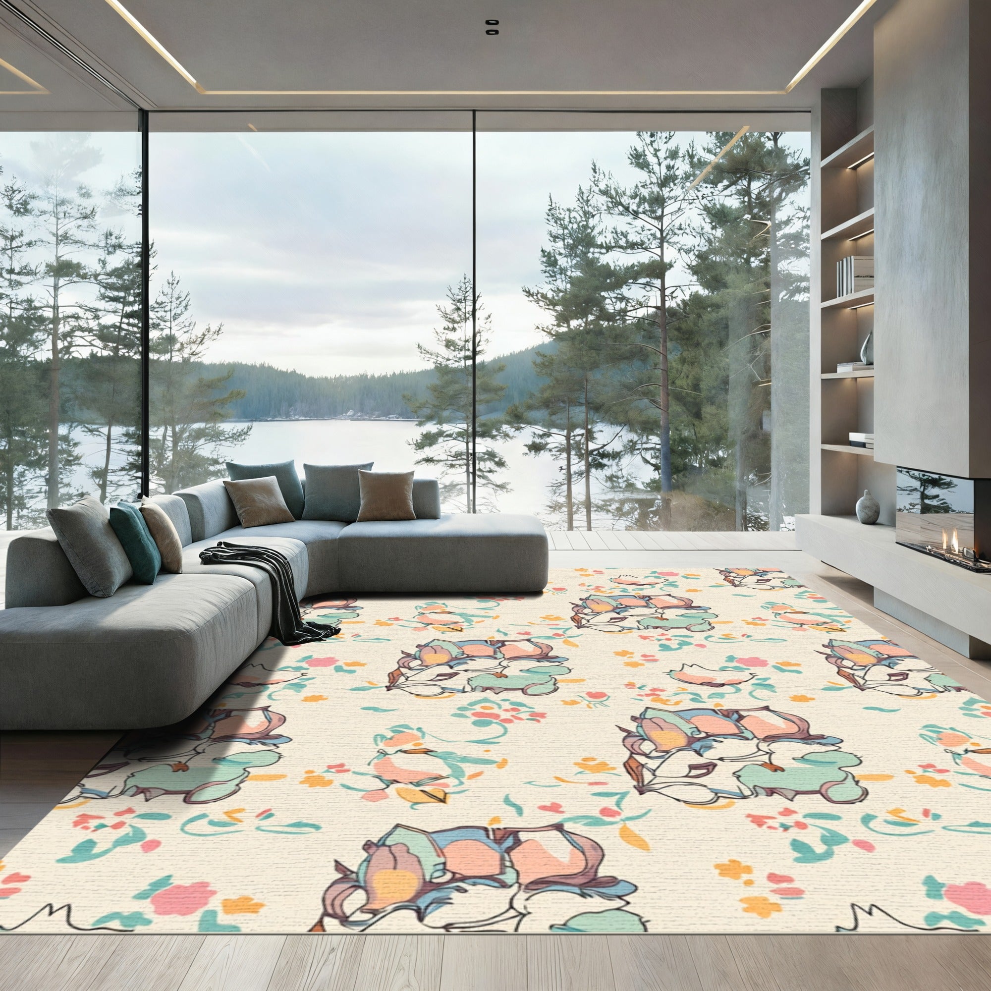 Pastel Floral Block Abstract Rug