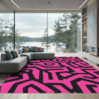 Bold Pink Black Abstract Lines Rug