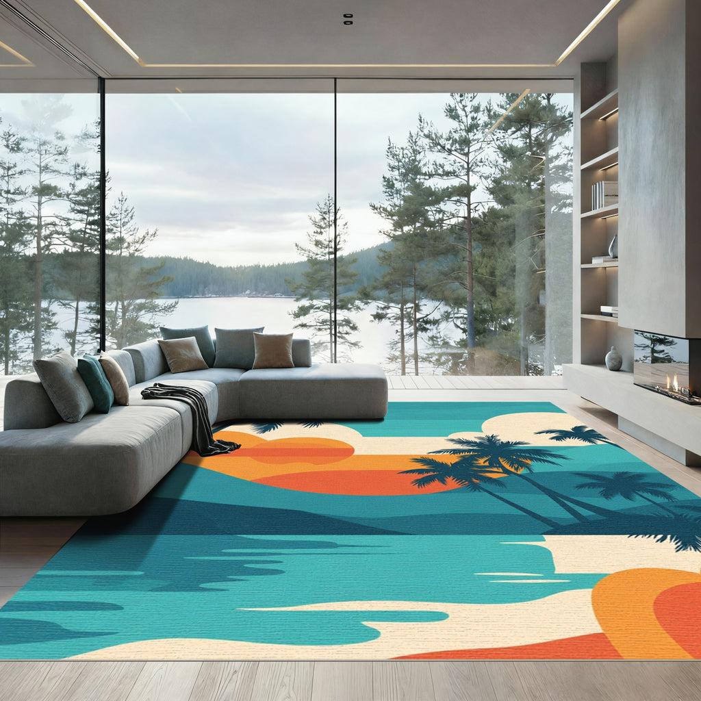 Vibrant Sunset Palm Tree Horizon Rug