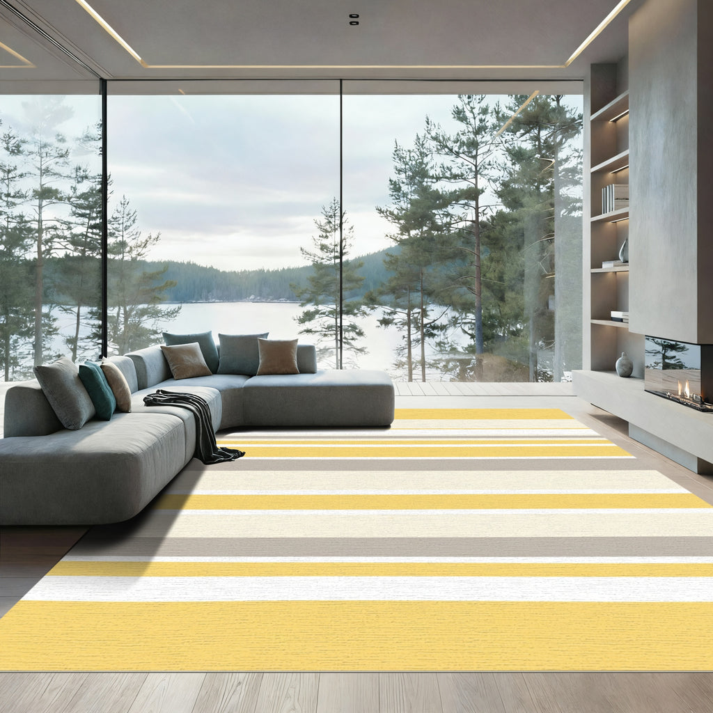 Modern Yellow Gray Horizontal Stripe Rug
