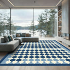 Navy Blue Geometric Diamond Border Rug