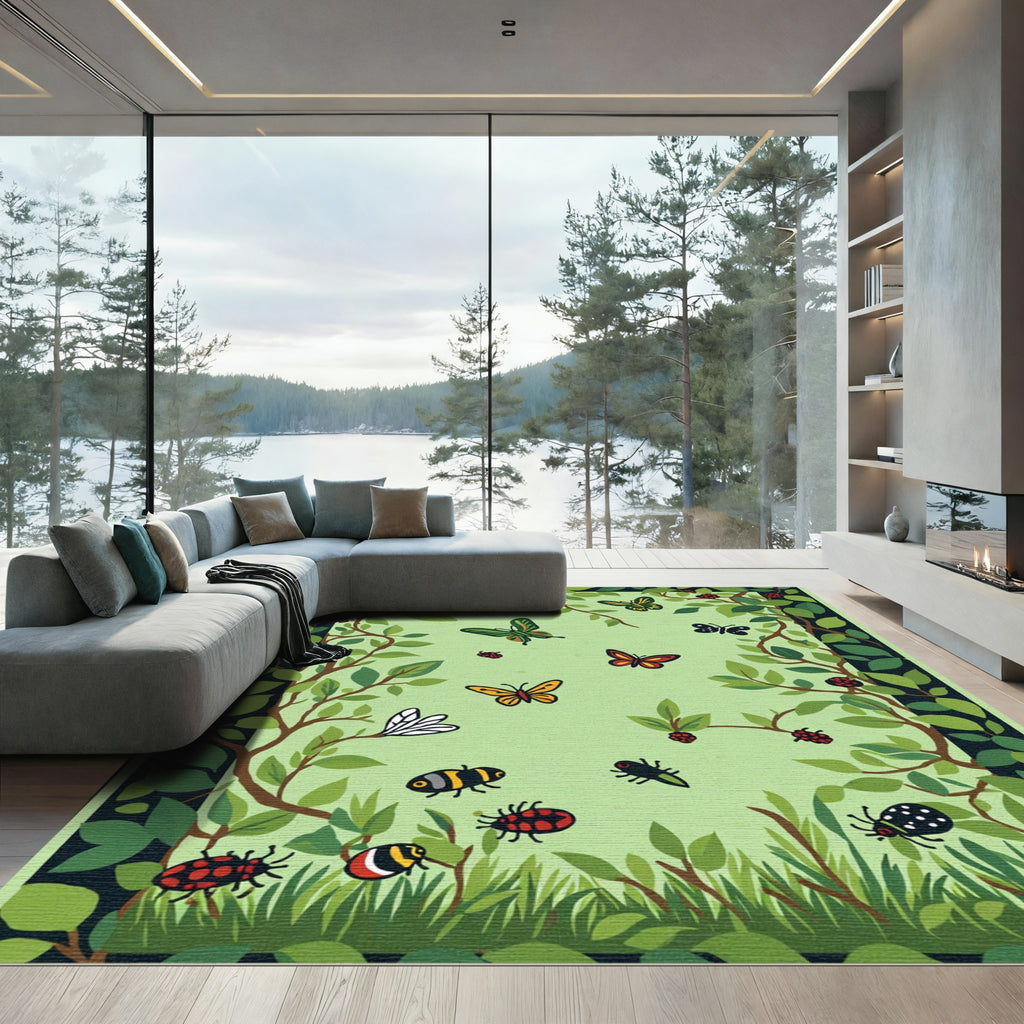 Whimsical Garden Insects and Butterflies Rug