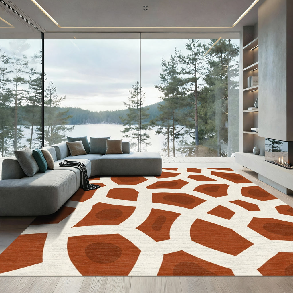 Brown White Giraffe Print Patchwork Rug