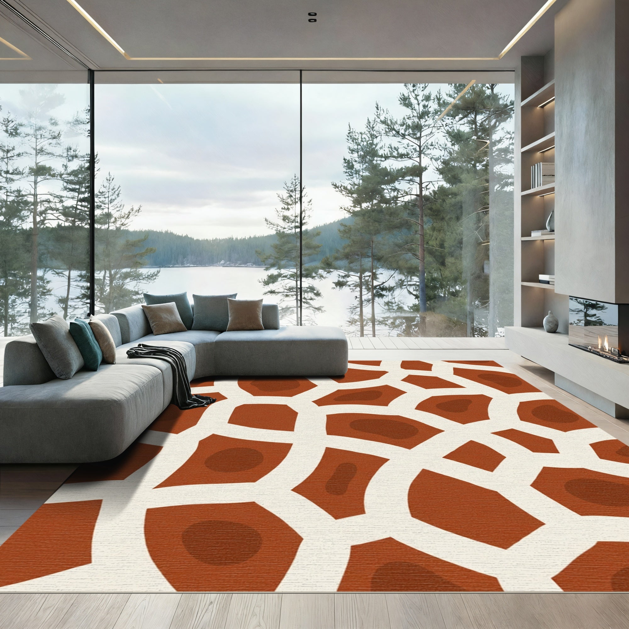 Brown White Giraffe Print Patchwork Rug