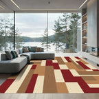 Abstract Red Brown Geometric Blocks Rug