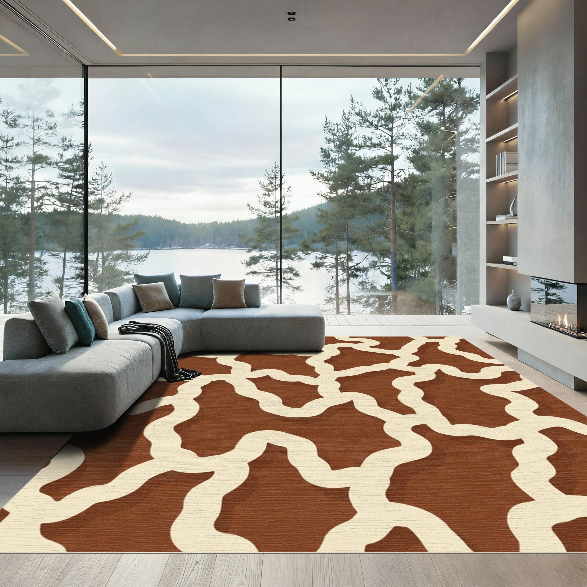 Brown Cream Animal Print Abstract Rug
