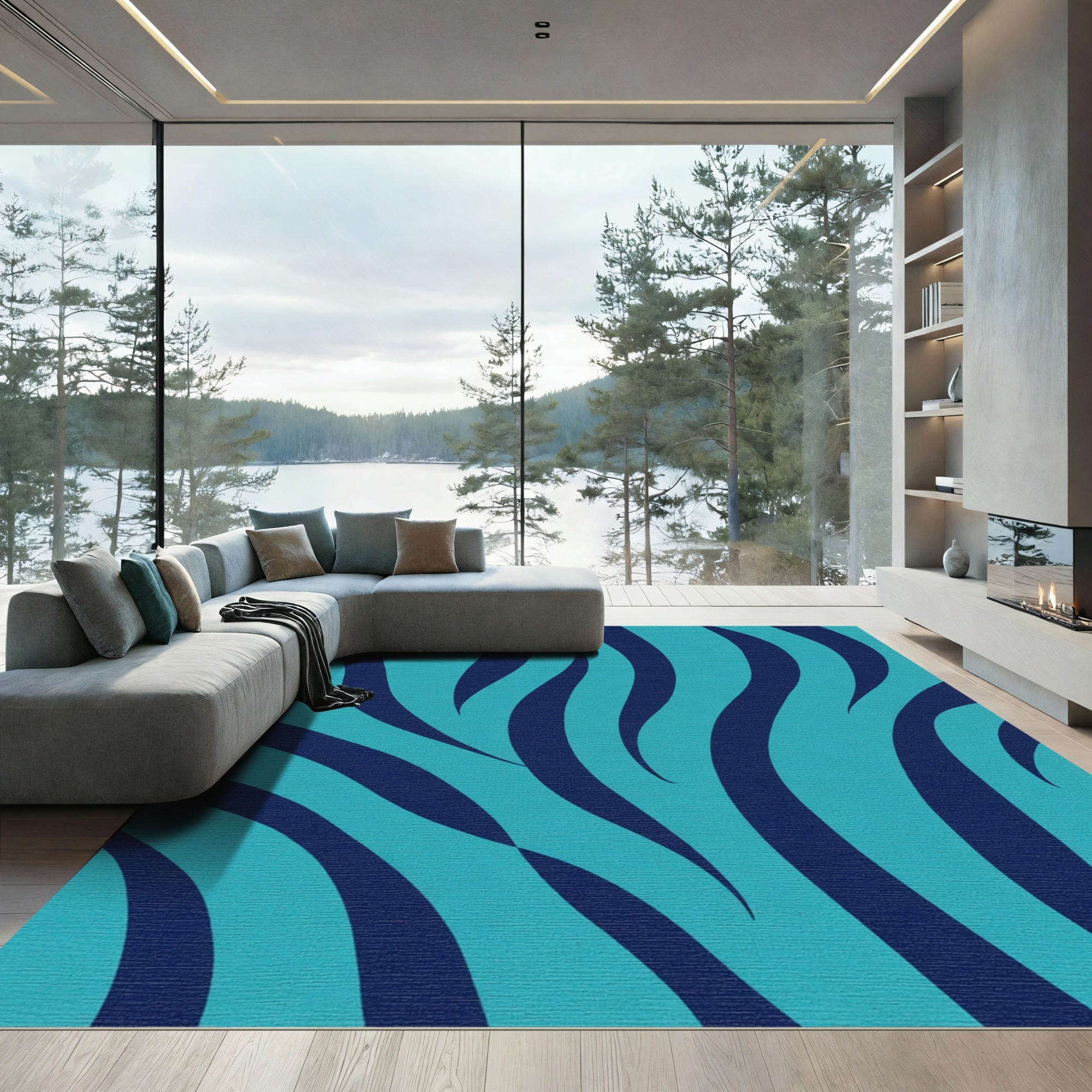Ocean Blue Zebra Stripe Rug