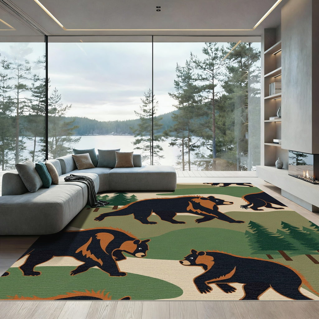 Woodland Bears Forest Landscape Rug