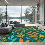 Bold Teal Orange Yellow Foliage Rug