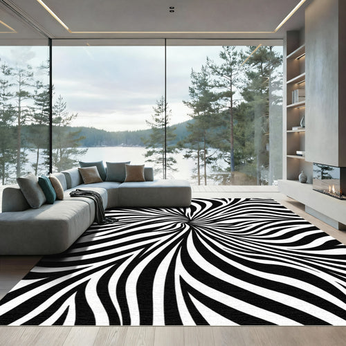 Black White Dynamic Swirl Zebra Rug